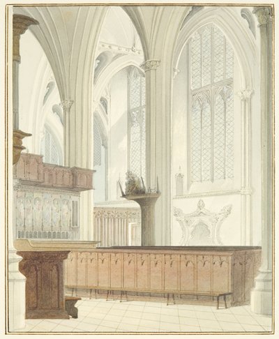 Wnętrze katedry w Bristolu, w pobliżu Organów (akwarela na papierze) autorstwa Thomas Leeson the Elder Rowbotham