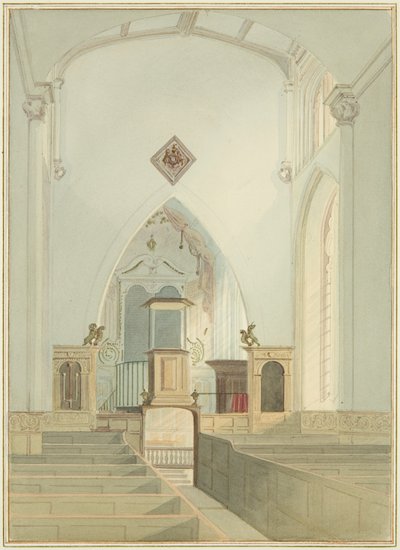 Wnętrze kościoła św Jana (akwarela na papierze) autorstwa Thomas Leeson the Elder Rowbotham