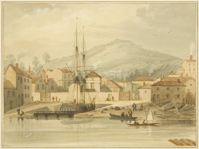 Limekiln Dock, Hotwell Road, z bryg „Eolus” i Brandon Hill za nimi autorstwa Thomas Leeson the Elder Rowbotham