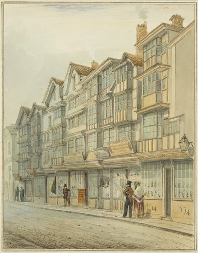 Patrząc w górę Broad Street (akwarela na papierze) autorstwa Thomas Leeson the Elder Rowbotham