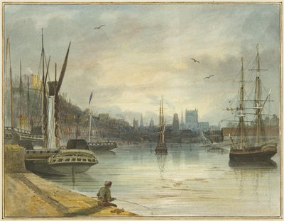 Patrząc w górę pływającego portu w kierunku katedry, od wejścia do starego pływającego doku autorstwa Thomas Leeson the Elder Rowbotham