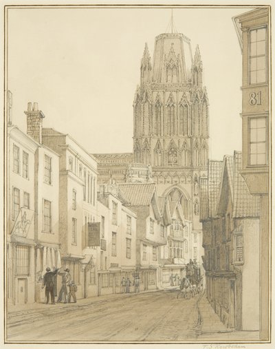 Widok północny kościoła St Mary Redcliffe widziany z ulicy Redcliffe autorstwa Thomas Leeson the Elder Rowbotham