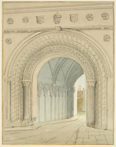 Widok północny łuku College Gateway (ołówek i akwarela na papierze) autorstwa Thomas Leeson the Elder Rowbotham