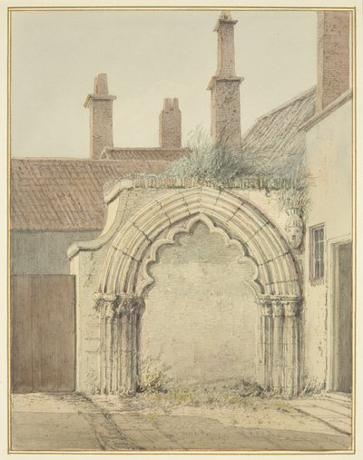 Old Gateway to Prebendal House z Cloisters of Bristol Cathedral (akwarela na papierze) autorstwa Thomas Leeson the Elder Rowbotham