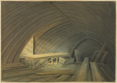 Stary Dębowy Dach Kościoła Św. Wawrzyńca przy Bell Lane (akwarela na papierze) autorstwa Thomas Leeson the Elder Rowbotham
