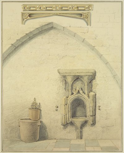 Piscina, fryz i spandrele na dziedzińcu 131 Temple Street (ołówek i akwarela na papierze) autorstwa Thomas Leeson the Elder Rowbotham