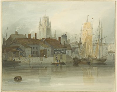 Wieża Redcliffe i powrót z Ferry Slip, Queen Square, 1826 autorstwa Thomas Leeson the Elder Rowbotham