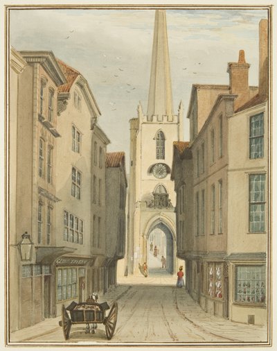 Wieża Św. Jana i fragment Christmas Street (akwarela i bodycolor na papierze) autorstwa Thomas Leeson the Elder Rowbotham