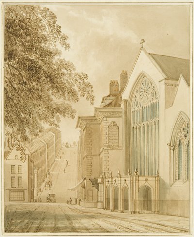 Św. Marka, Kaplica Burmistrza z widokiem na Park Street (akwarela na ołówku na papierze z wydrapaniem) autorstwa Thomas Leeson the Elder Rowbotham