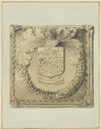 Kamienny herb nad Północnymi Drzwiami Dworu Barra autorstwa Thomas Leeson the Elder Rowbotham