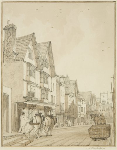 Temple Street, patrząc na północ (ołówek i akwarela na papierze) autorstwa Thomas Leeson the Elder Rowbotham