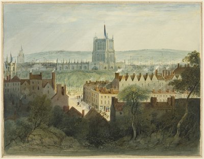 Katedra, College Green i College Street (akwarela na papierze) autorstwa Thomas Leeson the Elder Rowbotham