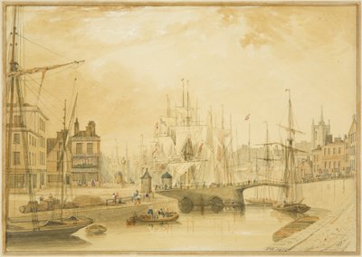 Widok na most zwodzony (most św. Augustyna) i część Frome autorstwa Thomas Leeson the Elder Rowbotham