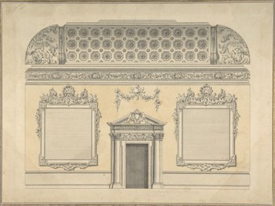 Projekt części sali rokokowej z karbowanym sufitem i ornamentem korynckim..., ok. 1750. autorstwa Thomas Lightoler.