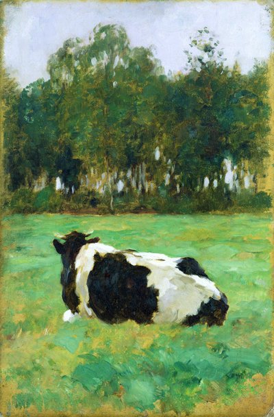Krowa na łące (olej na tekturze) autorstwa Thomas Ludwig Herbst