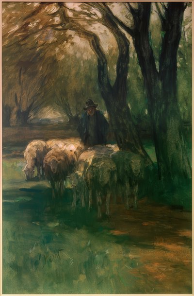 Stado owiec pod drzewami autorstwa Thomas Ludwig Herbst