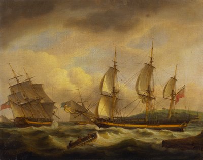 Statek handlowy w dwóch pozycjach przy ujściu na południowo-zachodnim wybrzeżu autorstwa Thomas Luny