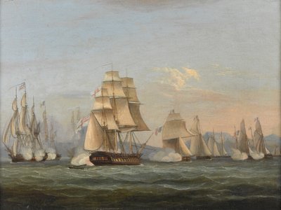 HMS Spartan & French Fregates: Początek akcji, 3 maja 1810 (Zatoka Neapolitańska) (olej na płótnie) autorstwa Thomas Luny