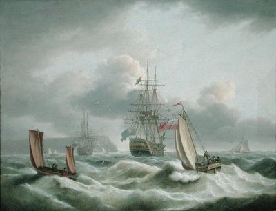 Two Deckers Leżący z Berry Head (olej na płótnie) autorstwa Thomas Luny