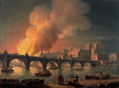 „Most Westminsterski i spalenie gmachów parlamentu z Lambeth”, 1835 autorstwa Thomas Luny