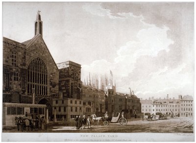 New Palace Yard i wejście do Westminster Hall, Londyn, 1782. autorstwa Thomas Malton II