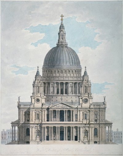 Zachodni front katedry św. Pawła, City of London, 1780 autorstwa Thomas Malton II