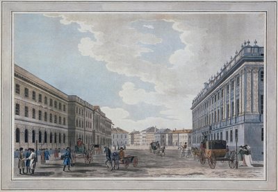 Widok ulicy Millionnaya i Marmurowego Pałacu przez pole Marsa, 1790 autorstwa Thomas Malton the Elder
