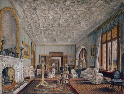 Salonik w stylu gotyckim, ok. 1850 (akwarela) autorstwa Thomas Mann Baynes