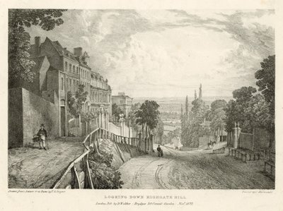 Patrząc w dół Highgate Hill, Londyn autorstwa Thomas Mann Baynes