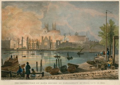 Zniszczenie gmachów parlamentu przez pożar 16 października 1834 r. autorstwa Thomas Mann Baynes