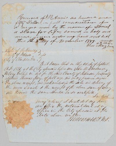 Rachunek sprzedaży mężczyzny o imieniu Daniel na Jerome B. Annis, 1 listopada 1851. autorstwa Thomas May