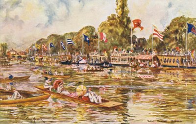 Tamiza: Barki Varsity, Oxford (kolorowa litografia) autorstwa Thomas Maybank