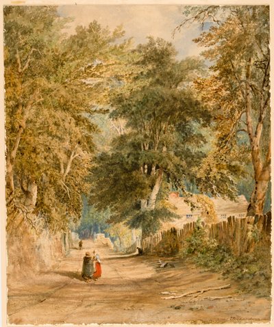 Pejzaż - uliczka z postaciami (akwarela i akwarela na papierze (na desce)) autorstwa Thomas Miles Richardson
