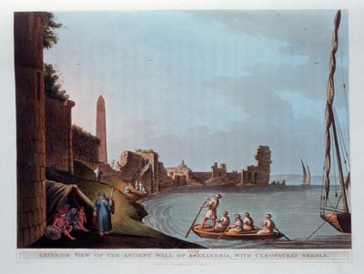 Zewnętrzny widok starożytnego muru Aleksandrii z igłą Kleopatry, 1802. autorstwa Thomas Milton