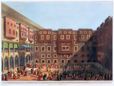 Mameluki Ćwiczące na placu Pałacu Mourada Beya, Kair, Egipt, 1802 autorstwa Thomas Milton