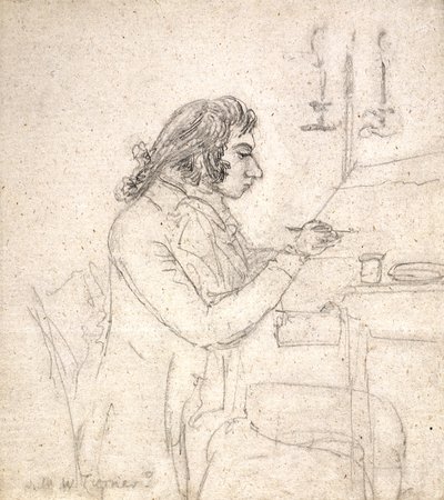 JMW Turner przy stole rysunkowym; Verso: Pani Monro śpi (ołówek na złamanym papierze czerpanym) autorstwa Thomas Monro