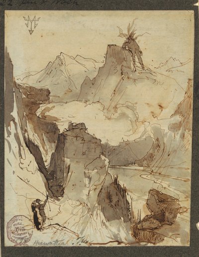 Rysunek, Hiawatha widzi Mudjekeewis, 1870-75 autorstwa Thomas Moran