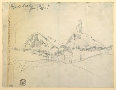 Rysunek, Głowa Jaszczurki, Kolorado autorstwa Thomas Moran