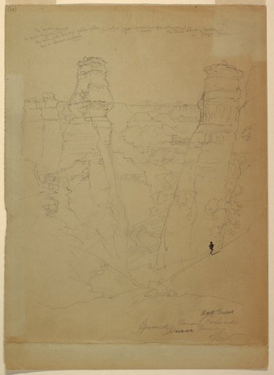 Rysunek, Skalne wieże w kanionie Muave [Muav], Kolorado, 1873 r. autorstwa Thomas Moran