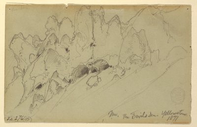 Rysunek, Diabelska jama, Yellowstone, 1871 r. autorstwa Thomas Moran