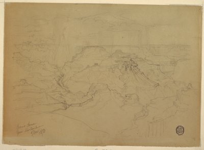 Rysunek Wielki Kanion w deszczu, 1873 r. autorstwa Thomas Moran