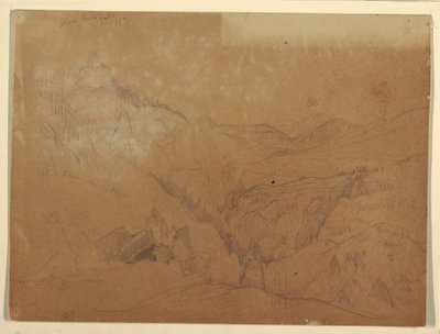 Rysunek, Yellowstone, powyżej wodospadu Tower, 1871 r. autorstwa Thomas Moran
