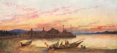 Siwash Village, wybrzeże Pacyfiku (kolorowa litografia) autorstwa Thomas Mower Martin