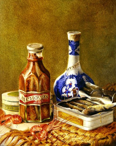 Martwa natura z sardelami, ok. 1844-62 (olej na kartonie nałożony na płótno) autorstwa Thomas Musgrave