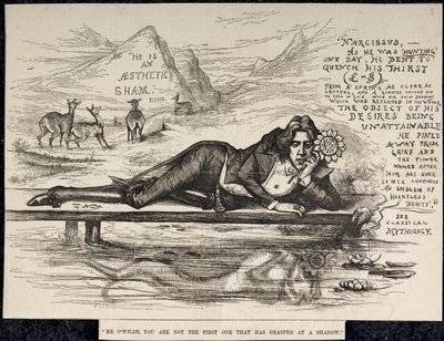 Oscar Wilde jako Narcyz (z napisem) (rycina) autorstwa Thomas Nast