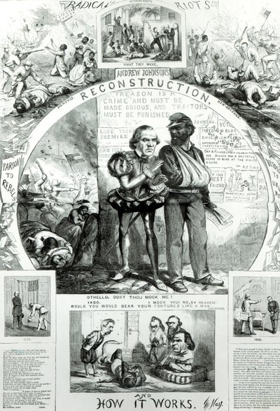 Rekonstrukcja i jak to działa, z „Harpers Weekly” Vol.10,1866 (bw print) autorstwa Thomas Nast