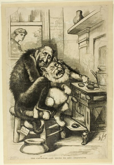 Kocia łapa, wszystko, by zdobyć kasztany autorstwa Thomas Nast