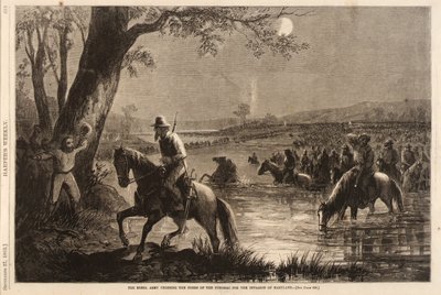 Armia rebeliantów przekraczająca brody Potomaku w celu inwazji na Maryland, z Harper