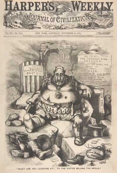 Z czego się śmiejesz Do zwycięzcy należą łupy z Tygodnia Harpera..., 25 listopada 1871 r. autorstwa Thomas Nast
