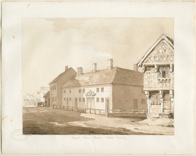 Abbots Bromley Almshouses: rysunek w sepii autorstwa Thomas Peploe Wood